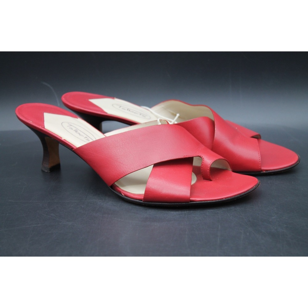 Talbots Red Leather Toe Loop Slide Kitten Sandals Women's Size 8B Made In Brazil